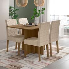 Conjunto de Mesa de Jantar Poliman Helo com 4 Cadeiras - 120 cm de Largura - Carvalho/Suede Bege