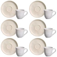 Conjunto com 6 Xícaras e Pires para Café Porto Brasil Bio Infinita em Stoneware Cinza - 120 ml