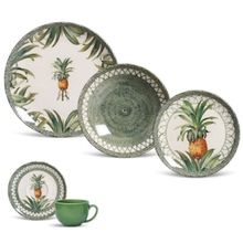 Aparelho de Jantar 20 Peças Porto Brasil Coup Pineapple Green em Cerâmica Feldspática - Off White/Verde