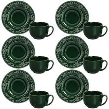 Conjunto com 6 Xícaras e Pires para Chá Porto Brasil La Tavola Acanthus Botânico em Cerâmica Feldspática - 161 ml