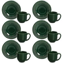 Conjunto com 6 Xícaras e Pires para Café Porto Brasil La Tavola Madeleine Botânico em Cerâmica Feldspática - 72 ml