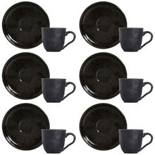 Conjunto com 6 Xícaras e Pires para Café Porto Brasil Bio Imo em Stoneware Preto - 120 ml