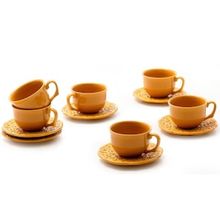 Conjunto com 6 Xícaras e Pires para Chá Porto Brasil Marrakech Especiarias: Curry em Cerâmica Feldspática - 260 ml