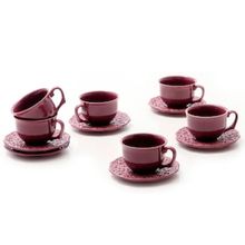 Conjunto com 6 Xícaras e Pires para Chá Porto Brasil Marrakech Especiarias: Sumac em Cerâmica Feldspática - 260 ml