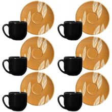 Conjunto com 6 Xícaras e Pires para Café Porto Brasil Platinum Coup Grano em Cerâmica Feldspática - 112 ml