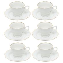 Jogo de xícaras de chá de porcelana Wolff Maldivas 6 peças 180ml filete dourado