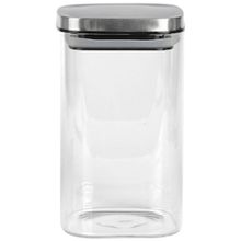 Porta Mantimentos Quadrado Dynasty em Vidro Borossilicato com Tampa de Metal Prata – 1,1 L
