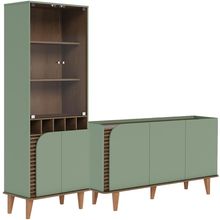 Kit Aparador Buffet Bar Living com Cristaleira Adega Julia C04 Hortelã Amêndoa - Lyam Decor