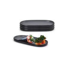 Petisqueira Prato Oval Preto Cinza Melanina Kit 3un de 23cm