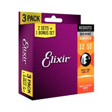 Pack C/ 3 Jogos de Elxir Nanoweb Bronze 80/20 P/ Violão Aço 12/53 - EC0551