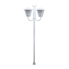 Poste Braço Curvo Luminária Romana Dupla Jardim Branco 300cm
