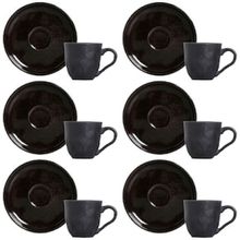 Conjunto com 6 Xícaras e Pires para Café Porto Brasil Bio Black Sand em Stoneware Preto - 120 ml