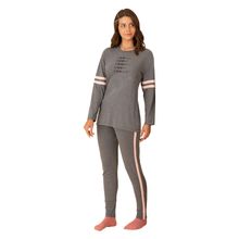 Pijama Feminino Manga Longa com Legging Pzama Meia Malha Mescla Cinza