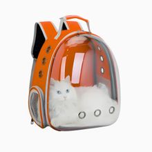 Mochila Transporte De Cães E Gatos Visão Panorâmica Laranja