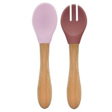 Colher e Garfo Silicone e Bambu Rosa e Velvet Rose- MinikOiOi