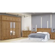 Conjunto Quarto: Guarda-Roupa 10 Portas Cabeceira Cômoda 7 Gavetas 2 Mesas Cabeceiras Freijó Topázio Madeira Pinus - Finestra
