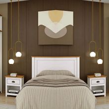 Conjunto Quarto: 1 Cabeceira e 2 Mesas de Cabeceiras c/ 1 gaveta Branco/Freijó Topázio Madeira Pinus - Finestra