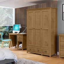 Conjunto Quarto: Guarda-Roupa 3 Portas, Escrivaninha 2 Gavetas Freijó Topázio Madeira Pinus - Finestra