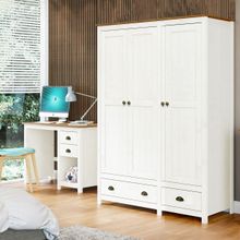 Conjunto Quarto: Guarda-Roupa 3 Portas, Escrivaninha 2 Gavetas Branco/Freijó Topázio Madeira Pinus - Finestra