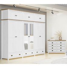 Conjunto Quarto: Guarda-Roupa 12 Portas, Cômoda 8 Gavetas Branco/Freijó Topázio Madeira Pinus - Finestra