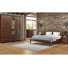 Conjunto Quarto: Guarda-Roupa 5 Portas Cama Casal Cômoda 4 Gavetas 2 Mesas Cabeceiras Café Ouro Madeira Pinus - Finestra