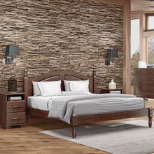 Conjunto Quarto: Cama Casal Queen, 2 Mesas de Cabeceiras 2 Gavetas Café Ouro Madeira Pinus - Finestra