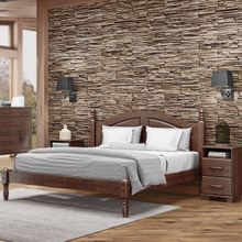 Conjunto Quarto: Cama Casal, 2 Mesas de Cabeceiras 2 Gavetas Café Ouro Madeira Pinus - Finestra