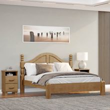 Conjunto Quarto: Cama Casal Queen Clássica, 2 Mesas de Cabeceiras 2 Gavetas Freijó Ouro Madeira Pinus - Finestra