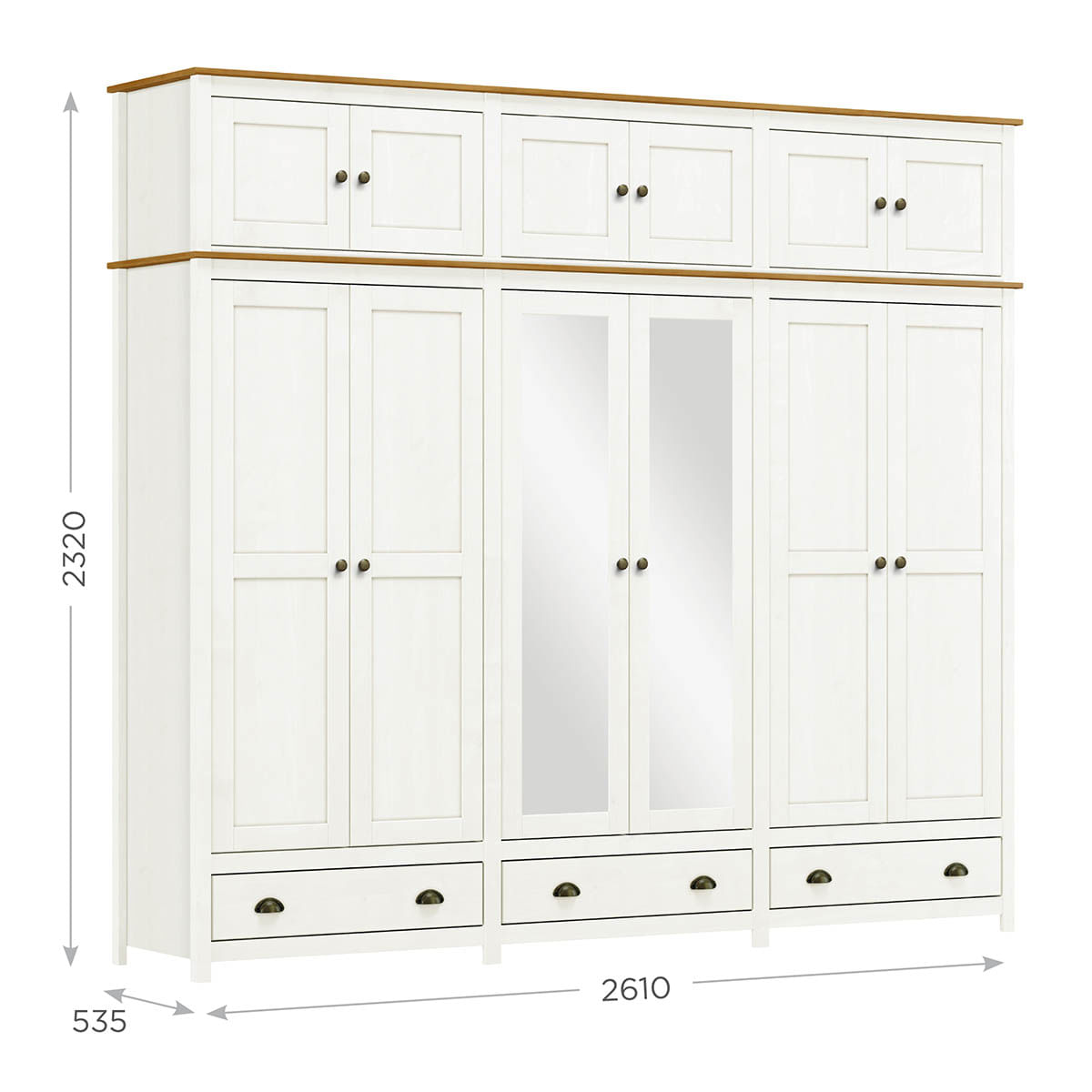 Guarda-Roupa Casal 12 Portas 3 Gavetas Branco/Freijó Topázio Madeira Pinus - Finestra