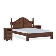 Conjunto Quarto: Cama Casal Queen Clássica, 2 Mesas de Cabeceiras 2 Gavetas Café Ouro Madeira Pinus - Finestra