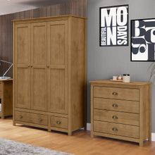 Conjunto Quarto: Guarda-Roupa  3 Portas, Cômoda 4 Gavetas Freijó Topázio Madeira Pinus - Finestra
