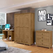 Conjunto Quarto: Guarda-Roupa 3 Portas, Escrivaninha, Cômoda 4 Gavetas Freijó Topázio Madeira Pinus - Finestra