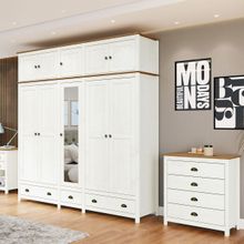 Conjunto Quarto: Guarda-Roupa 10 Portas, Cômoda 4 Gavetas Branco/Freijó Topázio Madeira Pinus - Finestra