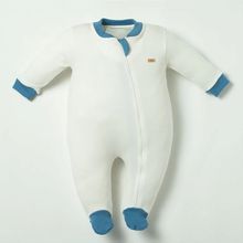Macacão Longo Com Zíper OffWhite e Azul - Hug