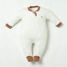 Macacão Longo Com Zíper OffWhite e Marrom - Hug