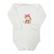Body Manga Longa Bebê Macaquinha Laço Rosa + Calça