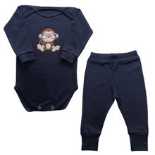 Conjunto Body Bebê Manga Longa Macaco de Óculos + Calça