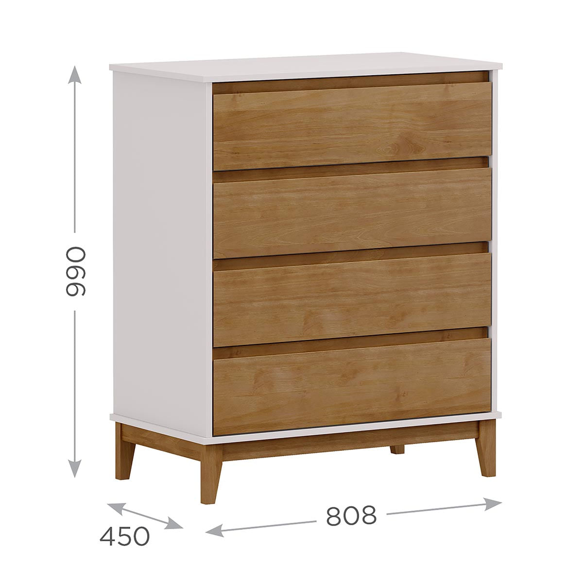 Conjunto Quarto: Guarda-Roupa 4 Portas Cama Queen Cômoda 2 Mesas Cabeceiras Off White/Freijó Prata Madeira Pinus - Finestra