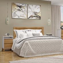 Conjunto Quarto: Cama Casal Queen, 2 Mesas Cabeceiras Off White/Freijó Prata Madeira Pinus - Finestra