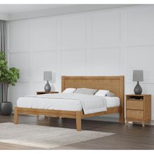 Conjunto Quarto: Cama Casal, 2 Mesas Cabeceiras Freijó Prata Madeira Pinus - Finestra