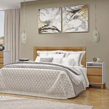 Conjunto Quarto: Cama Casal, 2 Mesas Cabeceiras Off White/Freijó Prata Madeira Pinus - Finestra