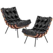 Kit 02 Poltronas Decorativas Sala de Estar Costela L04 Couro Preto - Lyam Decor