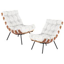 Kit 02 Poltronas Decorativas Sala de Estar Costela L04 Couro Branco - Lyam Decor