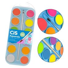 Aquarela Em Pastilha Candy Colors  Estojo Com 12 Cores + 1 Pincel - CIS
