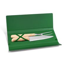 Conjunto De Garfo E Faca Inox / Madeira Com Estojo Verde - 3 Pçs Welf