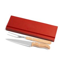 Conjunto De Garfo E Faca Inox / Madeira Com Estojo Vermelho - 3 Pçs Welf