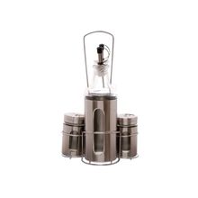 Galheteiro de Vidro com Suporte de Aço - Conjunto de 4 Peças