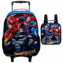 Kit Mochila de Rodinhas Infantil Liga da Justiça + Lancheira (Ref. 11864) - Xeryus