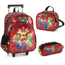 Kit Mochila de Rodinha + Lancheira + Estojo Super Mario Bros - Luxcel