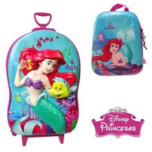 Kit Mochila 3D Com 6 Rodinhas + Lancheira Princesas Pequena Sereia - Diplomata